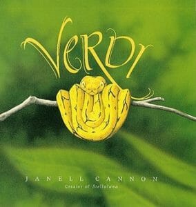 Verdi rainforest picture book by Janell Cannon. For more rainforest books for upper elementary visit TeacherTreasureHunter.com